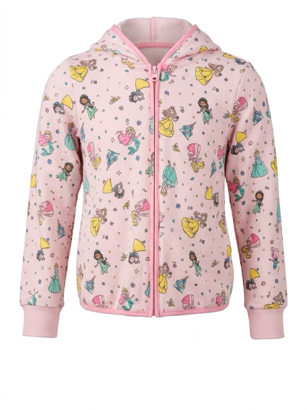 Girls Pink Disney Princess Print Zip Hoodie